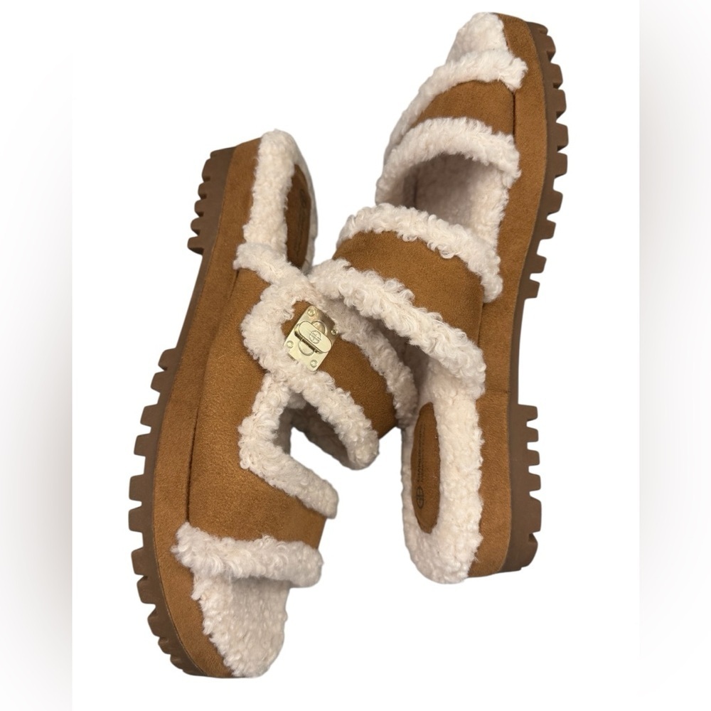 Giani Bernini Women's Tameenna Lug Sole Furry Memory Sole Sandals Brown Size 7 - Picture 6 of 10